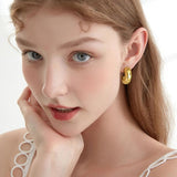Thick Hoop Earrings for Women, Stainless Steel Chunky C-Shape Open Hoops