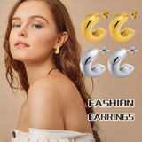 Thick Hoop Earrings for Women, Stainless Steel Chunky C-Shape Open Hoops