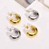 Thick Hoop Earrings for Women, Stainless Steel Chunky C-Shape Open Hoops