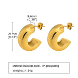 Thick Hoop Earrings for Women, Stainless Steel Chunky C-Shape Open Hoops
