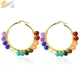 CSJA Natural Stone Crystal Earrings Stainless Steel Hoop for Women