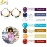 CSJA Natural Stone Crystal Earrings Stainless Steel Hoop for Women