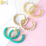 CSJA Natural Stone Crystal Earrings Stainless Steel Hoop for Women
