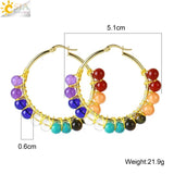 CSJA Natural Stone Crystal Earrings Stainless Steel Hoop for Women
