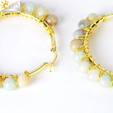 CSJA Natural Stone Crystal Earrings Stainless Steel Hoop for Women