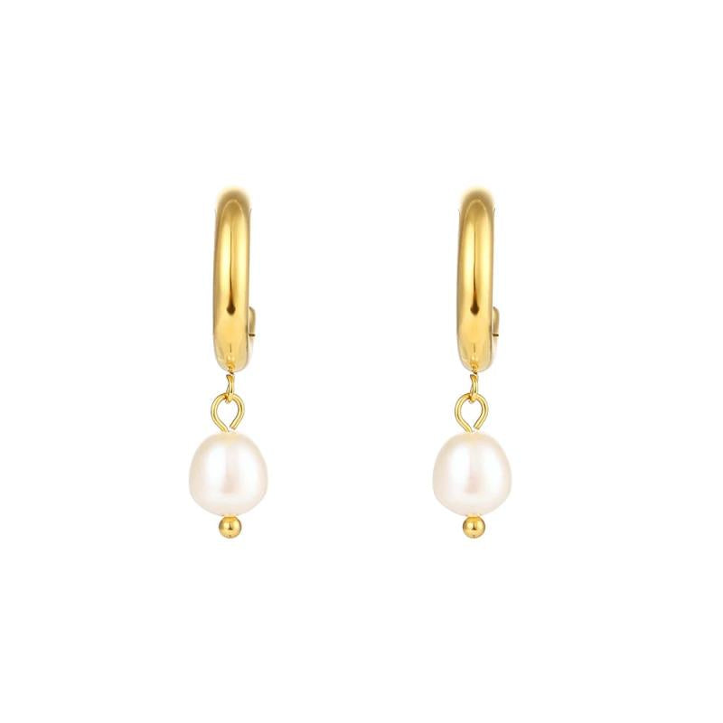 Freshwater Pearl Charm Hoop Earrings Stainless Steel Pearl Earring