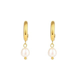 Freshwater Pearl Charm Hoop Earrings Stainless Steel Pearl Earring