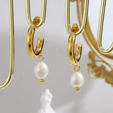 Freshwater Pearl Charm Hoop Earrings Stainless Steel Pearl Earring