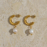 Freshwater Pearl Charm Hoop Earrings Stainless Steel Pearl Earring