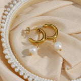 Freshwater Pearl Charm Hoop Earrings Stainless Steel Pearl Earring