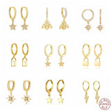 925 Silver Hoop Earring Lightning Star Bee Charms Bling Zircon Earrings
