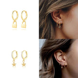 925 Silver Hoop Earring Lightning Star Bee Charms Bling Zircon Earrings