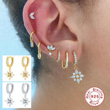 925 Silver Hoop Earring Lightning Star Bee Charms Bling Zircon Earrings