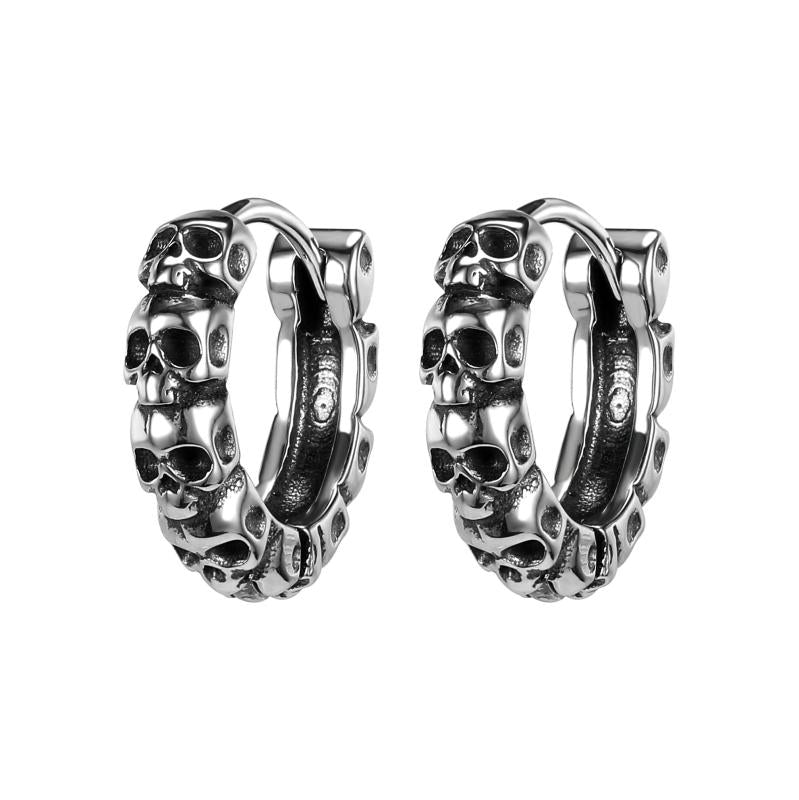 Stainless Steel Skull Hoop Earring Punk Rock Women Men Piercing Jewelry