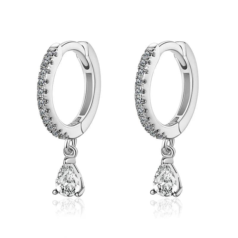 TrustDavis 925 Sterling Silver Water Drop Charm Hoop Earrings Punk Rock Jewelry