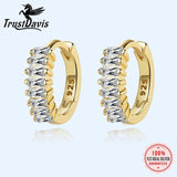 TrustDavis 925 Silver Hoop Earrings Rectangle CZ Earring Jewelry