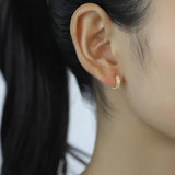 TrustDavis 925 Silver Hoop Earrings Rectangle CZ Earring Jewelry