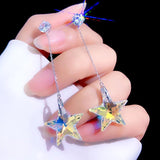 Crystal Star Long Earrings, Elegant Net Red Ear Jewelry