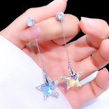 Crystal Star Long Earrings, Elegant Net Red Ear Jewelry