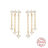 925 Silver Zircon Chain Dangling Earrings