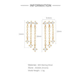 925 Silver Zircon Chain Dangling Earrings