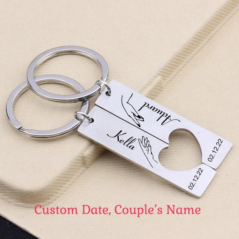 Personalized Couple Keyrings Name Date Keychain Gift