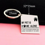 Engraved Owl My Pet Is Home Alone Keychain - Stainless Keyring