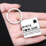 Engraved Owl My Pet Is Home Alone Keychain - Stainless Keyring