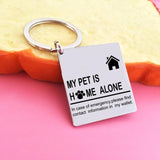 Engraved Owl My Pet Is Home Alone Keychain - Stainless Keyring