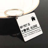 Engraved Owl My Pet Is Home Alone Keychain - Stainless Keyring