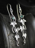 Vintage Silver Leaf Earrings with Green Zircon Inlay