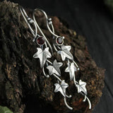 Vintage Silver Leaf Earrings with Green Zircon Inlay