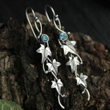 Vintage Silver Leaf Earrings with Green Zircon Inlay