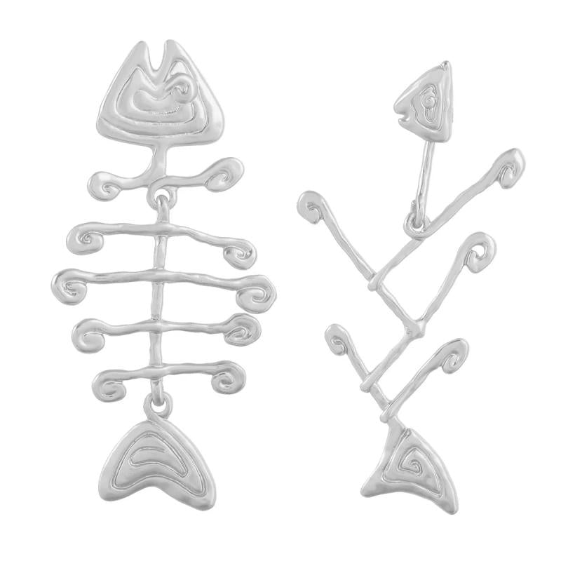 Creative Fish Bone Asymmetric Earrings
