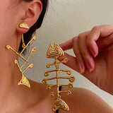 Creative Fish Bone Asymmetric Earrings