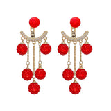 Rhinestone Ball Tassel Earrings Red Long Earrings Women