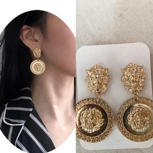 Women Lion Head Drop Earrings Retro Alloy Jewelry