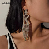 Rhinestone Alphabet Initial Letter A Drop Dangle Earrings Crystal Tassl Earrings
