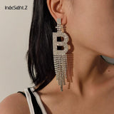 Rhinestone Alphabet Initial Letter A Drop Dangle Earrings Crystal Tassl Earrings