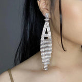 Rhinestone Alphabet Initial Letter A Drop Dangle Earrings Crystal Tassl Earrings