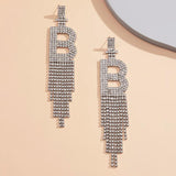 Rhinestone Alphabet Initial Letter A Drop Dangle Earrings Crystal Tassl Earrings