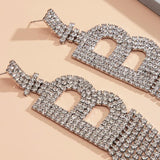 Rhinestone Alphabet Initial Letter A Drop Dangle Earrings Crystal Tassl Earrings