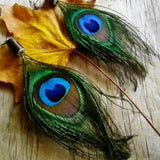 Peacock Feather Earrings - Eye Jewellery Birds Dangle Evil Eye Amulets