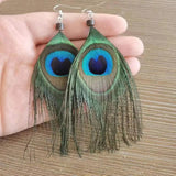Peacock Feather Earrings - Eye Jewellery Birds Dangle Evil Eye Amulets