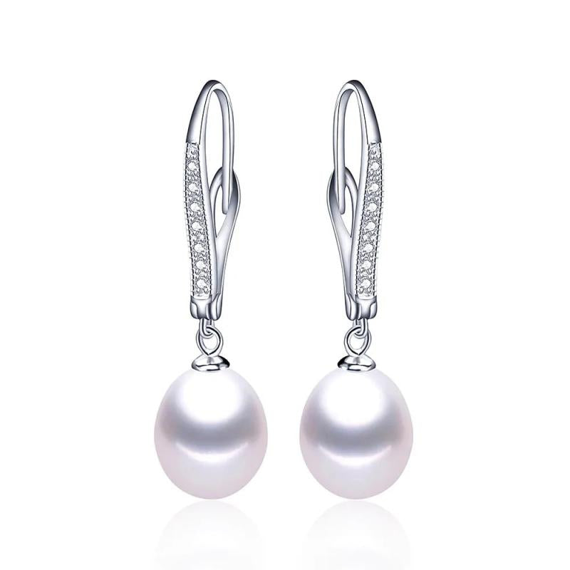 925 Silver Zircon Dangle Earrings w/ Freshwater Pearl