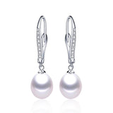 925 Silver Zircon Dangle Earrings w/ Freshwater Pearl