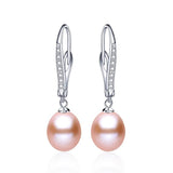 925 Silver Zircon Dangle Earrings w/ Freshwater Pearl