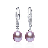 925 Silver Zircon Dangle Earrings w/ Freshwater Pearl