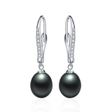 925 Silver Zircon Dangle Earrings w/ Freshwater Pearl