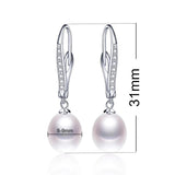 925 Silver Zircon Dangle Earrings w/ Freshwater Pearl